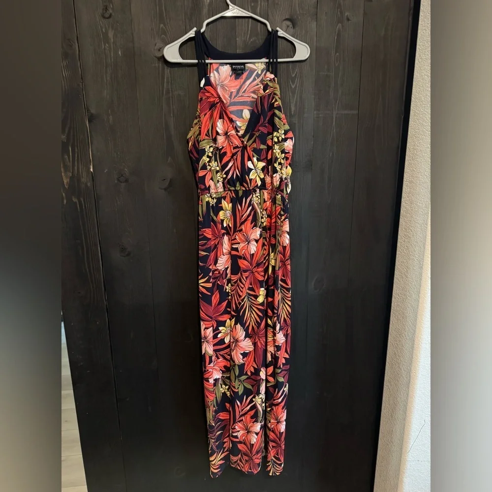Enfocus Studio Navy and Coral Floral Dress - Picture 1 of 3
